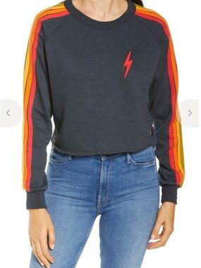 Aviator Nation Authentic Charcoal Cropped Sweatshirt Thunder Bolt